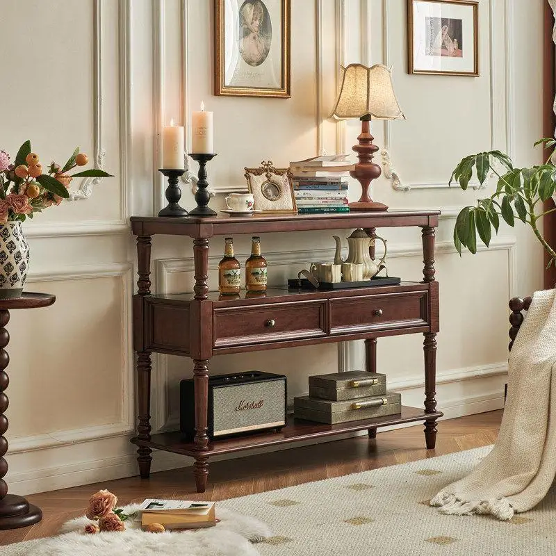 Yjq retro all-solid wood porch cabinet enters the door, living room against the wall storage aisle cabinet