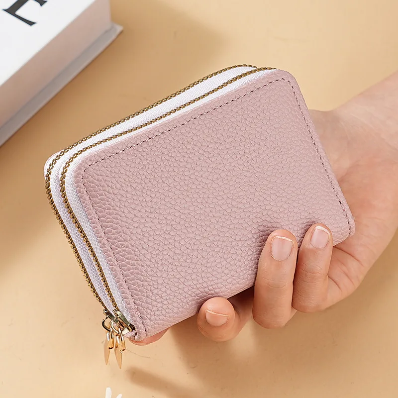 Stylish Women's Card Holder Wallet Double Layer Zipper, Multi-Function Compact Design for Cards & Cash, Small Portable Organizer
