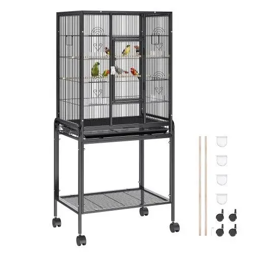 54-Inch Large Flight Bird Cage with Rolling Stand & Tray for parakeets , Cockatiels, Parrots & Macaws - Durable Carbon Steel