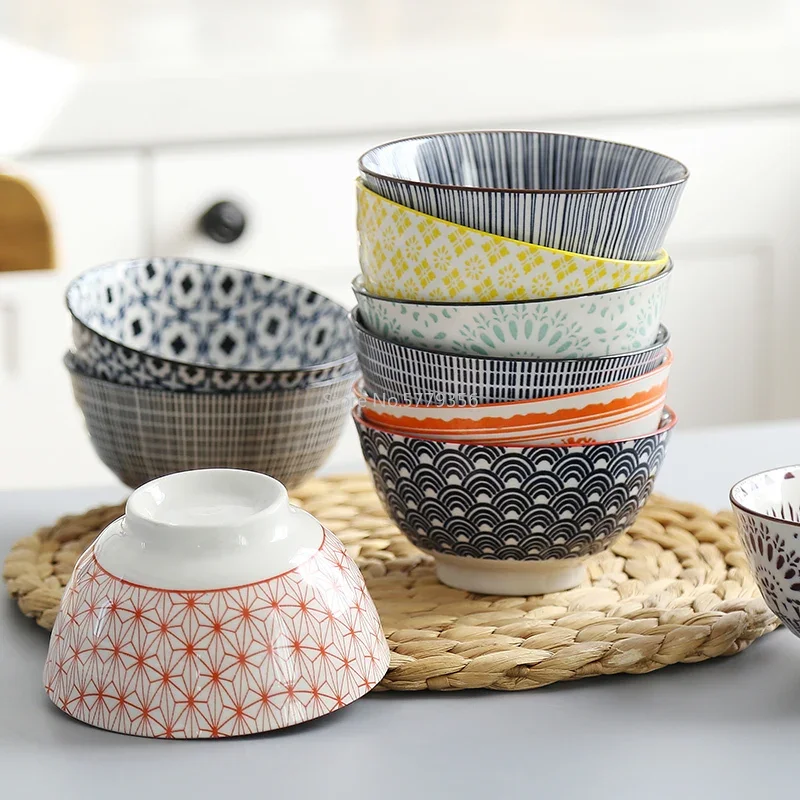 4 Pcs /set 4.5 Inch Rice Bowl Ceramic Thread Tableware Underglaze Color Support Oven and Dishwasher