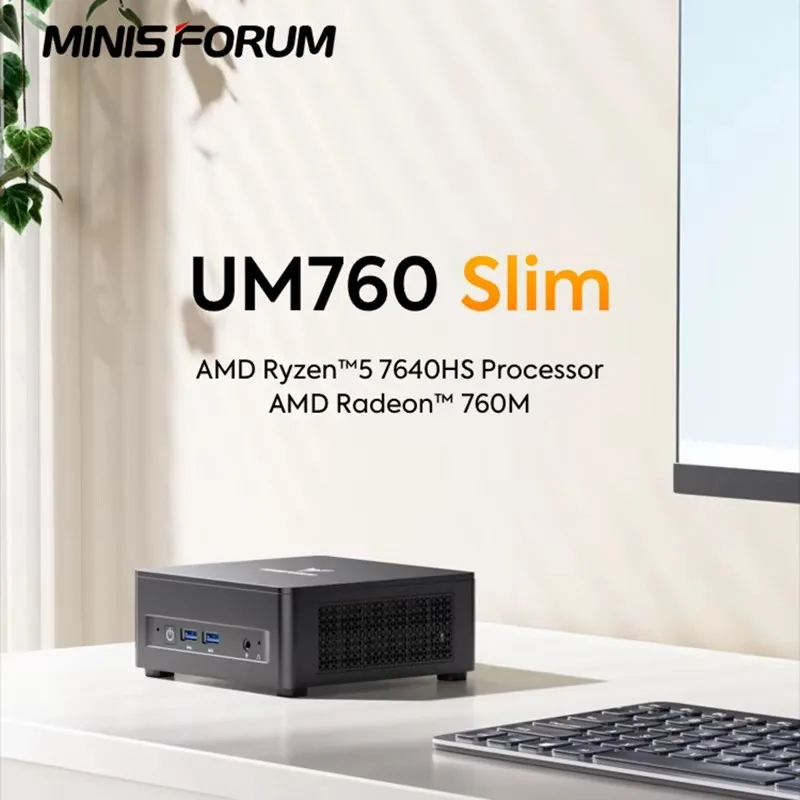 MINISFORUM-Desktop Slim Mini PC, AMD Ryzen 5 7640HS, PC pequeno, HDMI, DP, Saídas USB4, 2.5G, LAN, Fator de forma pequeno, WiFi, 6E, BT5, Desktop, UM760