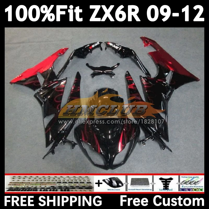 Injection Kit For KAWASAKI red flames NINJA ZX-636 ZX-6R 2009 2010 2011 2012 158No.36 ZX 636 6R ZX636 ZX6R 09 10 11 12 Fairing