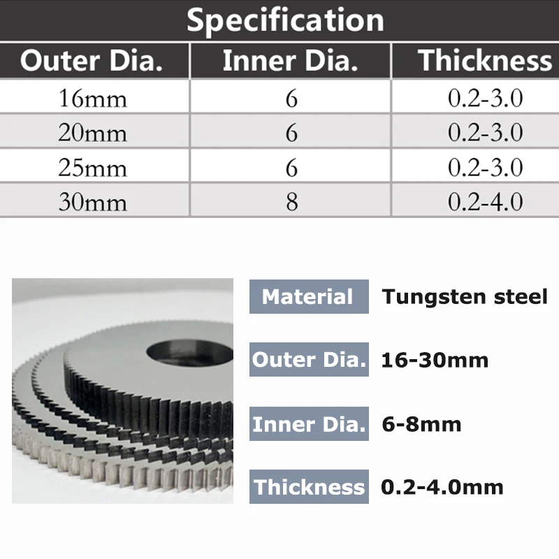 YZH Solid Carbide Circular Saw Blade Milling Cutting Tool CNC Diameter 16mm 20mm 25mm 30mm For Metal Steel Inner Dia0.2mm to 4mm