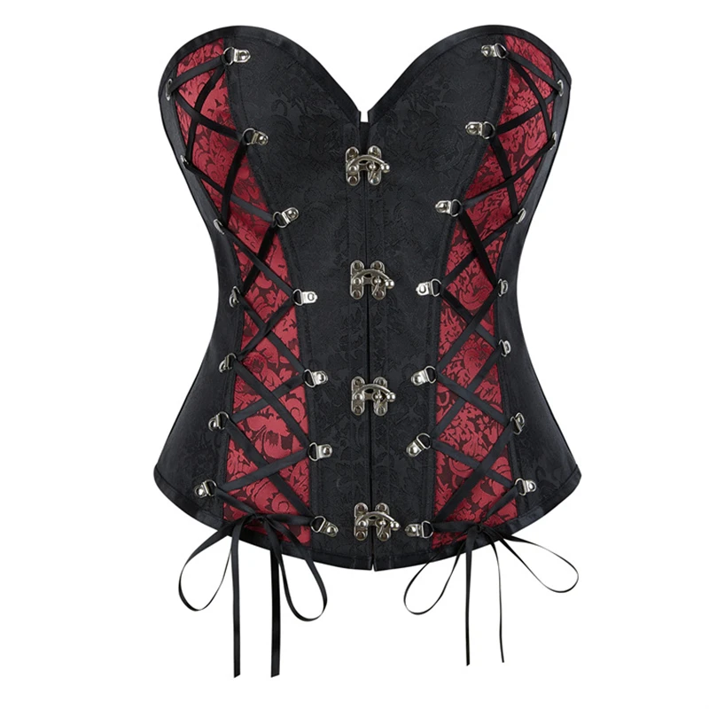 

Punk Red Jacquard Bandage Corset Top Women Gothic Corsets and Bustiers Vintage Steampunk Bustier Lingerie Sexy Basques