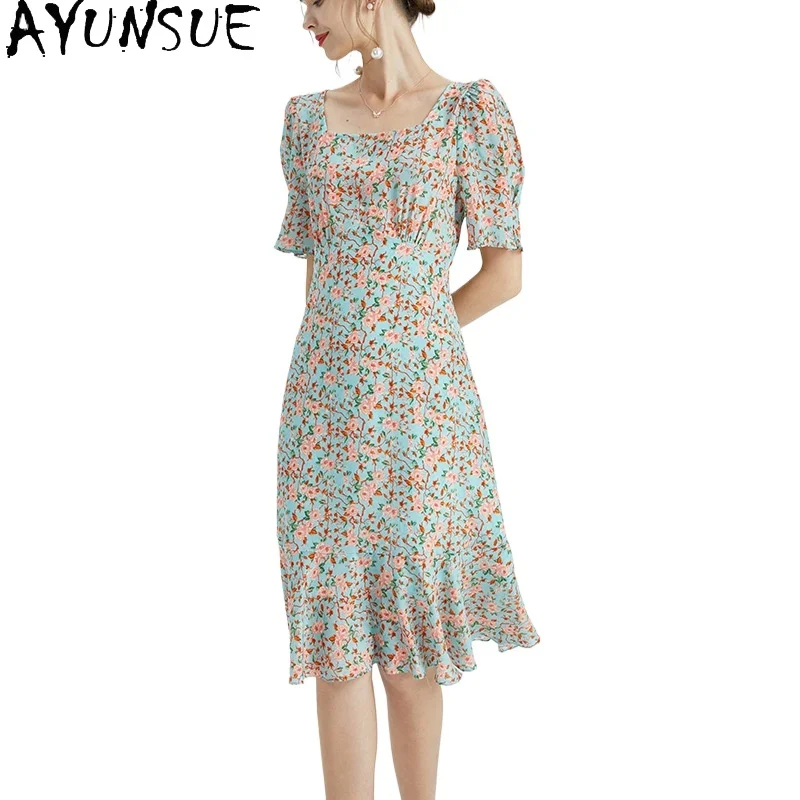 Ayunsue 100% Moerbei Zijde Womens Jurken Kleding Elegante Jurken Voor Vrouwen Midi Jurk Mode Zomer Jurk 2024 Платье Женское