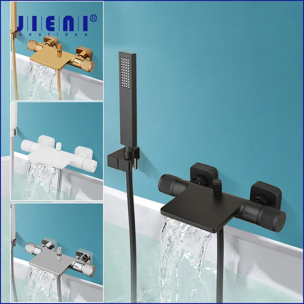 

JIENI Bathroom High-End Luxury Bathtub Faucet Set Wall Mounted Waterfall Dual Handle Control With Hand Shower 4 Colors Mixer Tap