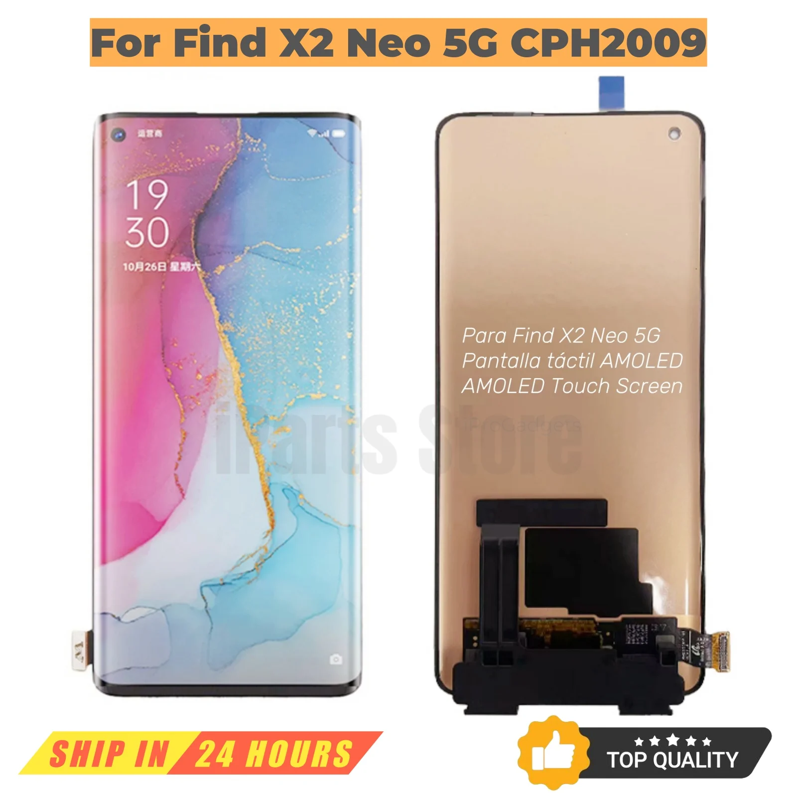 IParts-Replacement AMOLED Display Touch Screen Assembly for OPPO Find X2 Neo 5G Cph2009, Black Repair Parts