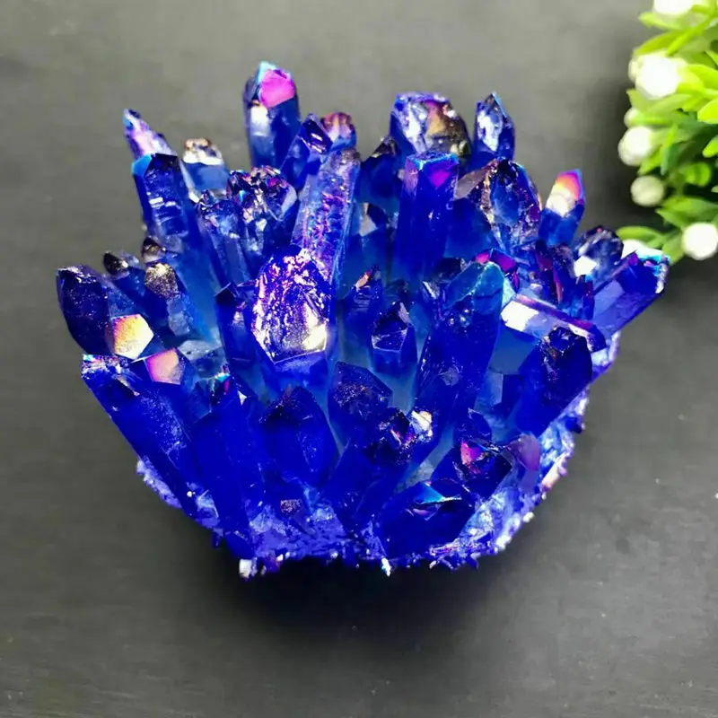 

Crystal Cluster Specimen Blue Angel Aura Flower Natural Electroplating Gemstone Quartz Cluster Healing