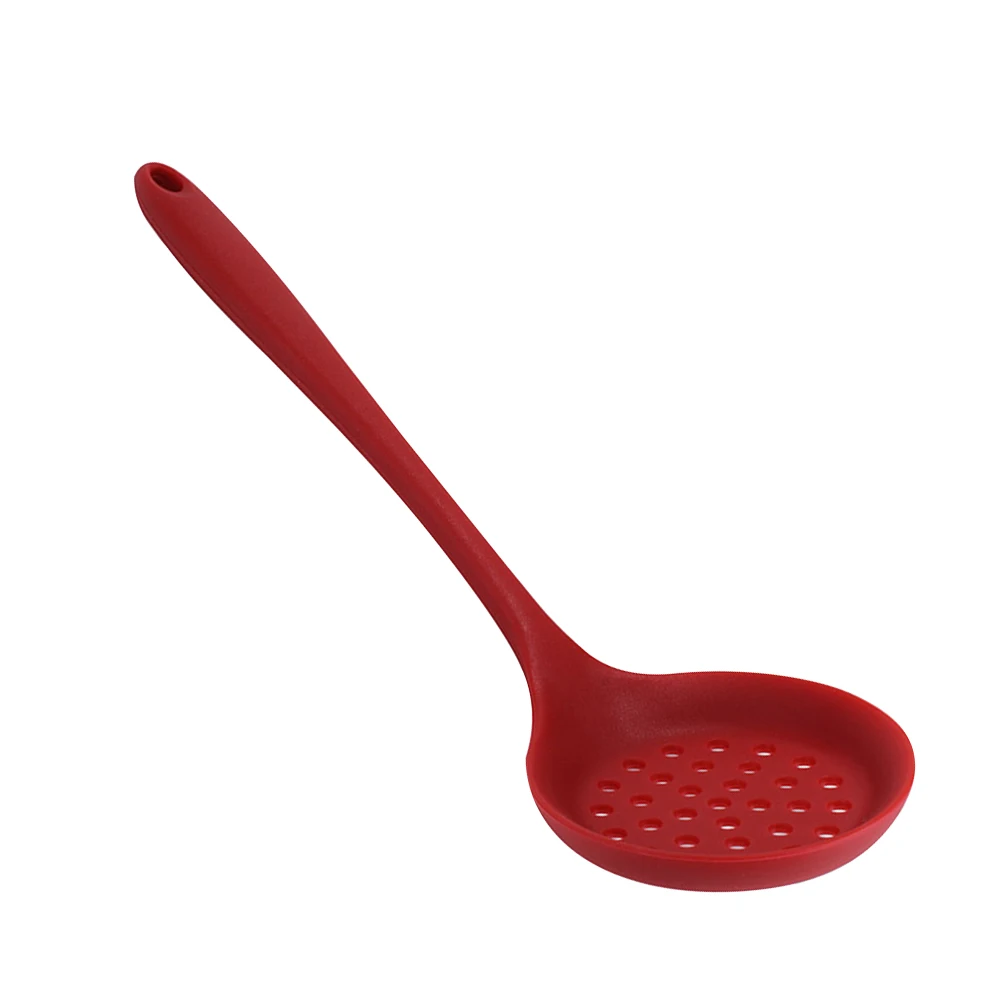 

Large Capacity Red Silicone Colander Slotted Spoon Non-Stick Soup Ladle Hot Pot Spoon Bar Strainer Cooking Utensil