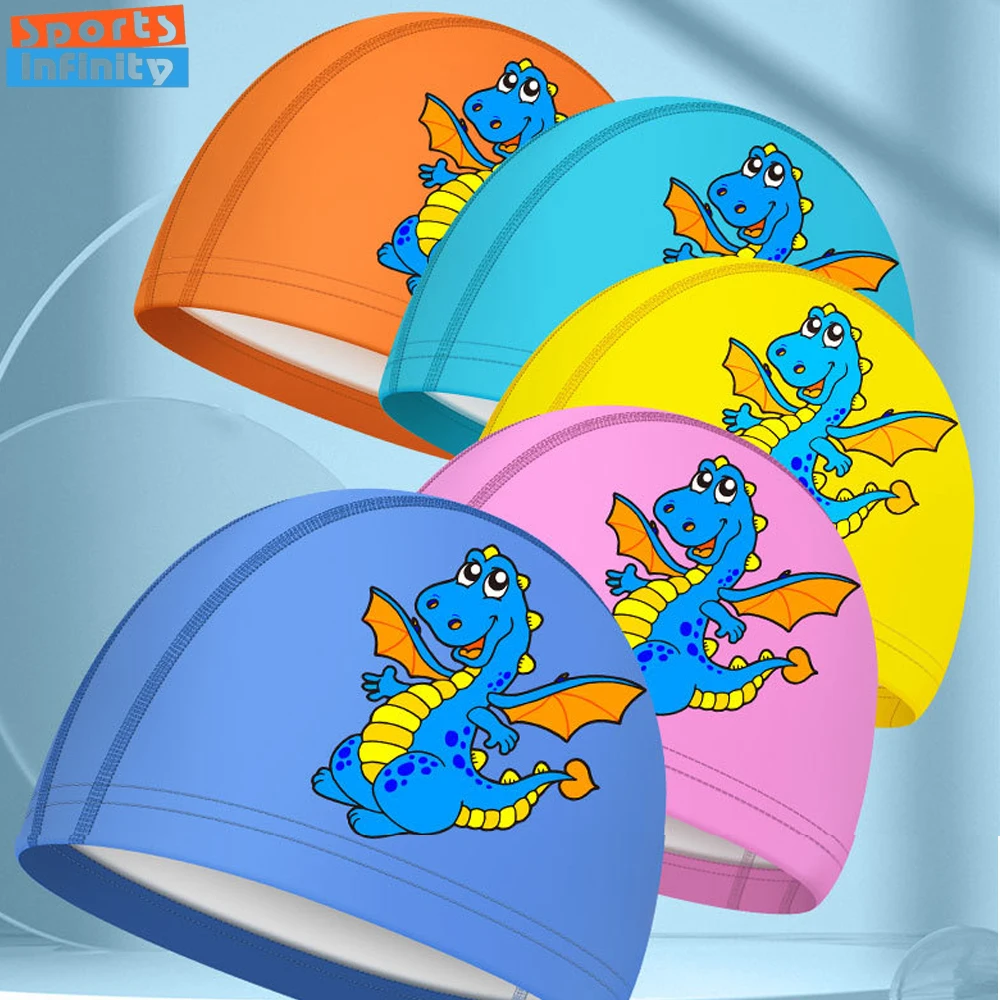 Children's Cartoon Swimming Caps for Boys Girls Wing Dragon Print Swim Cap Comfortable and Breathable Waterproof Swimming Hat