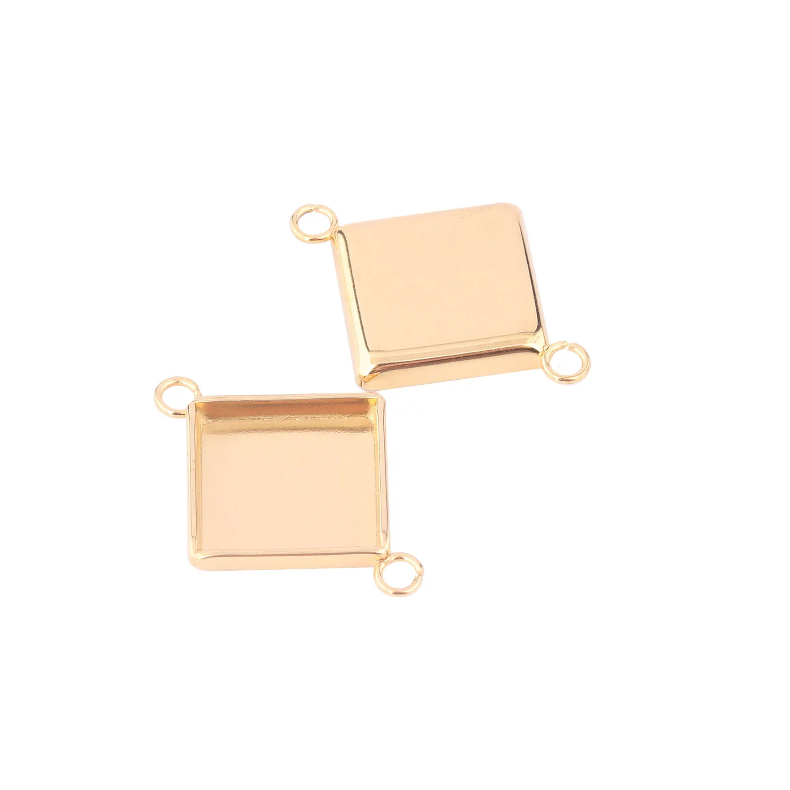 20pcs Stainless Steel Gold Plated 10mm Square Cabochon Connector Base Setting Blanks Diy Earrings Bracelets Making Findings