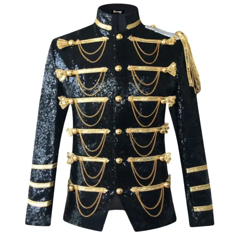 Sequin Embellished Blazer Jacket Men Stage Party Mens Suit Jacket Military Dress Tuxedo Men Blazer Singer Show DJ Costume Homme