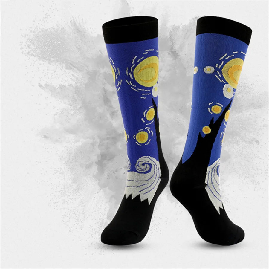 

3 Pairs Men's Socks Women Compression Retro Personality Art Oil Painting Socks Thigh High Varicose Veins Diabetes Sports Socks