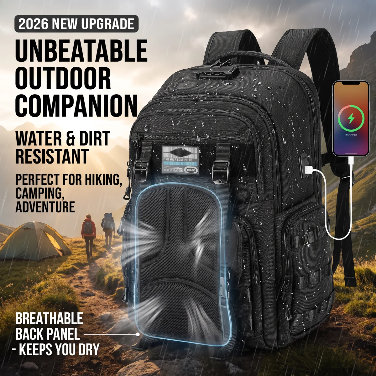 2026 New Upgrade Outdoor Hiking Backpack For Men Women Multi-functional Travel Backpacks With Combination Lock Laptop Bag Man Sp