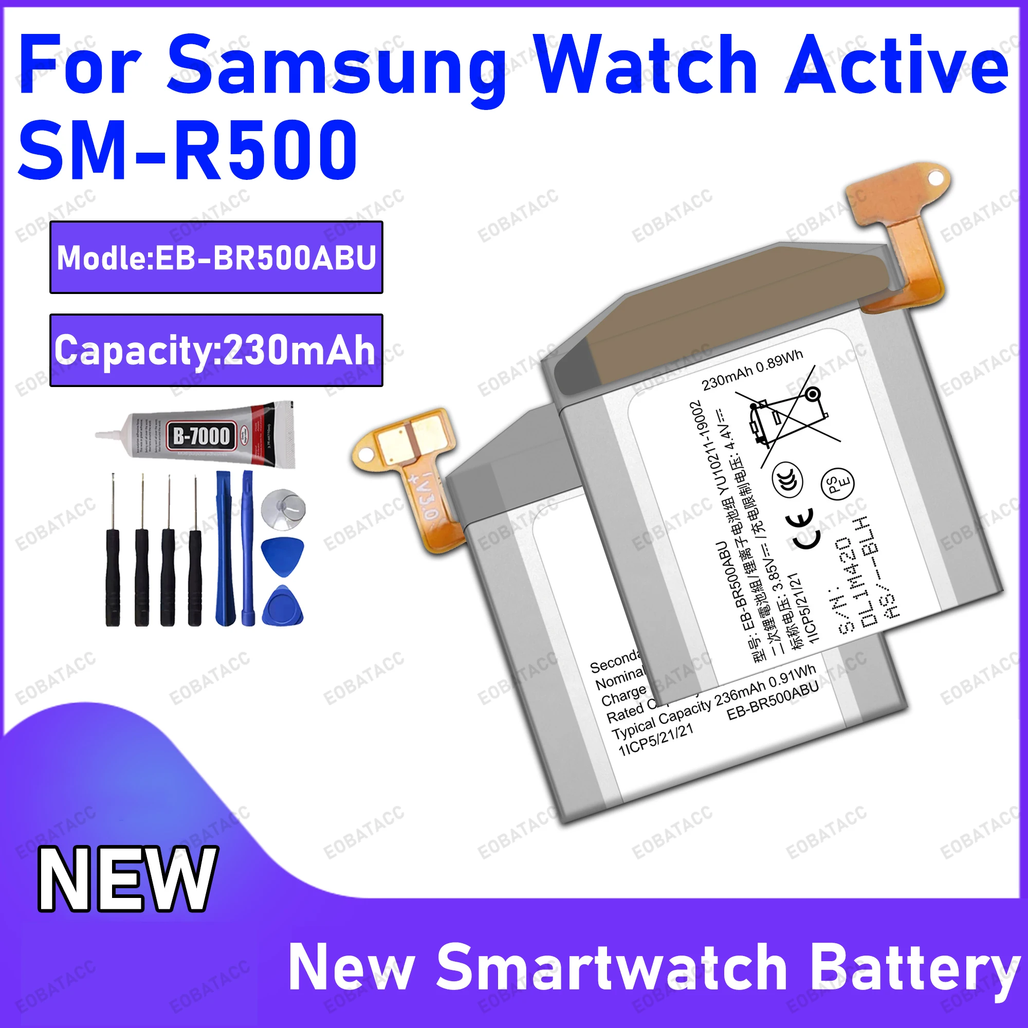 

100% New Zero Cycle EB-BR500ABU Battery For Samsung Watch Active/SM-R500 Smartwatch Bateria+Free Tools