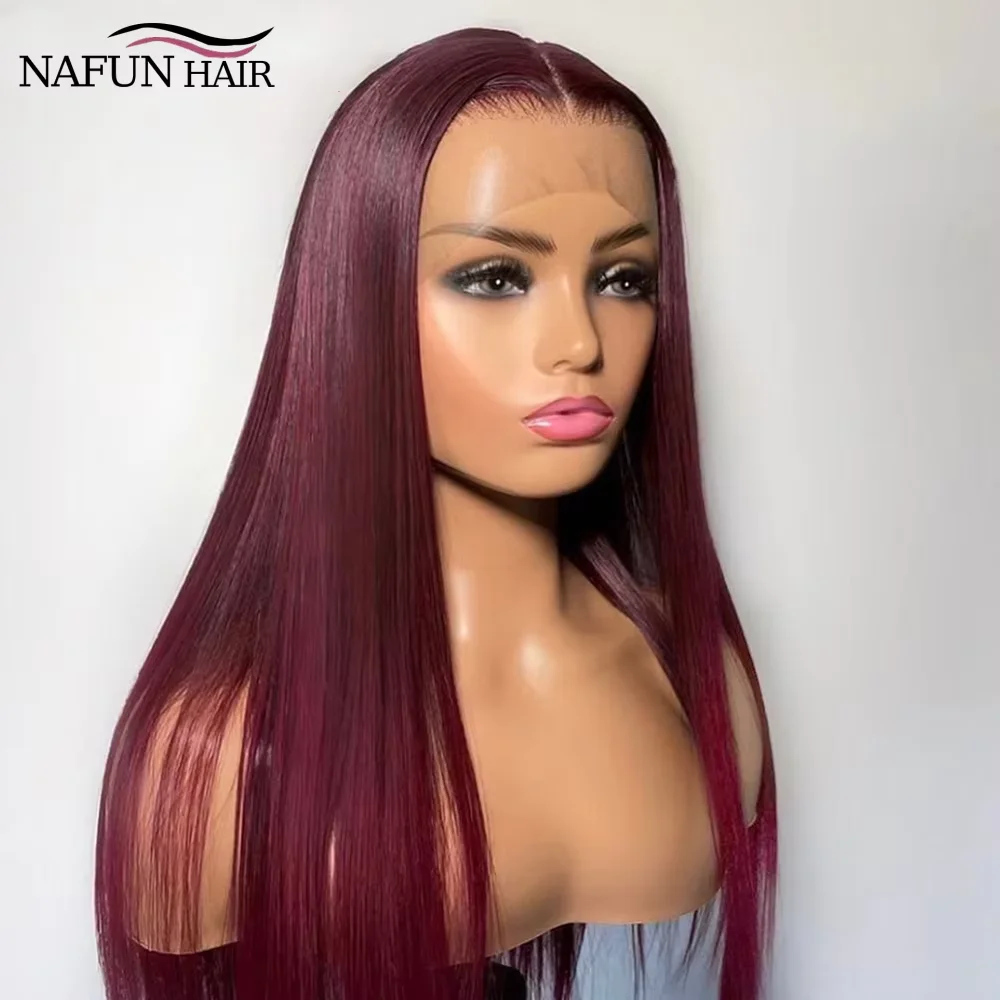 

99J Burgundy Red Colored Wig 13x4 Transparent Straight Lace Front Human Hair Wigs Brazilian Human Hair Lace Frontal Wig ForWomen