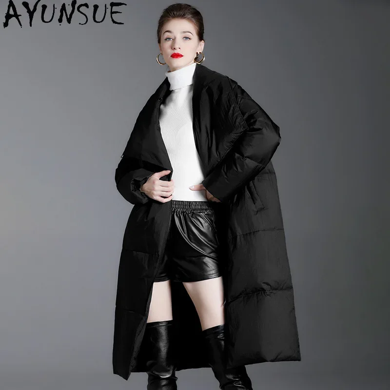 AYUNSUE White Duck Down Puffer Jacket Women Fashion Long Down Coats High Quality Outerwears Winter Warm Clothes куртка женская