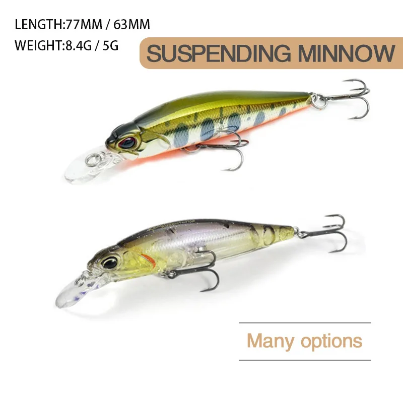 

ZWICKE 1pcs 77mm/63mm Fishing Lure Sinking Minnow Jerkbait Hard Lure Fishing Wobbler Bass Crankbait Trout Lure Cocked Mouth Bait