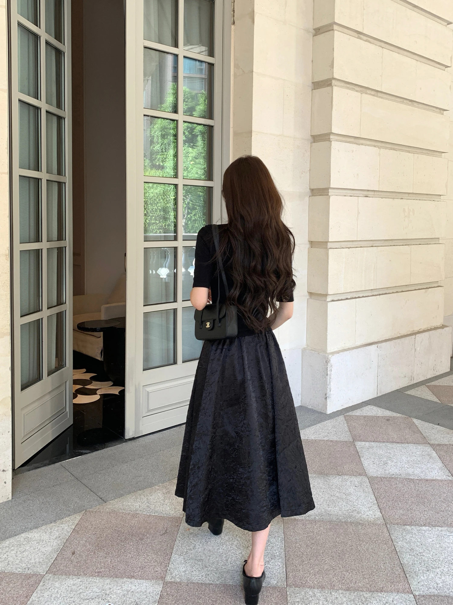 Pusumede Sparkling Galaxy High Waist A-Line Midi Skirt Women's Textured Glossy Half-length Luxury Umbrella Skirt