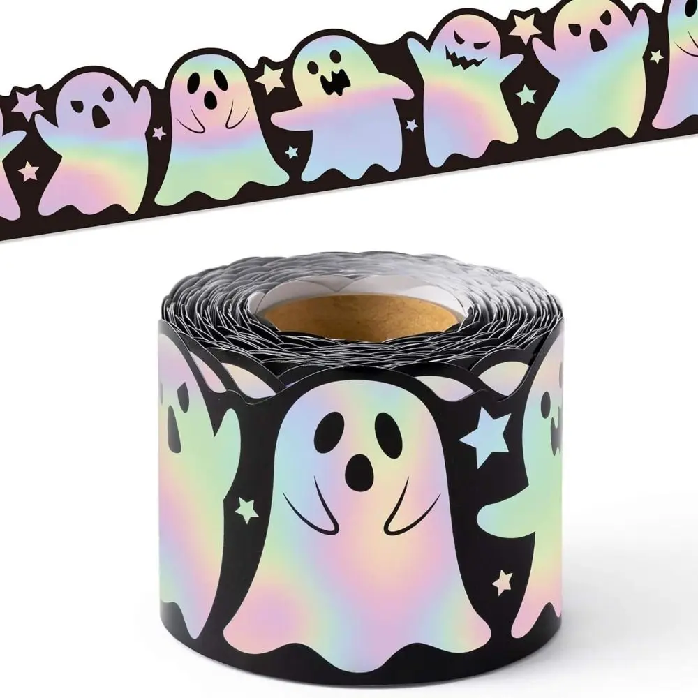 Iridescent Halloween Border Trim Easy Remove Multicolor Self-Adhesive Ghost Sticker Straight Rolled Waterproof