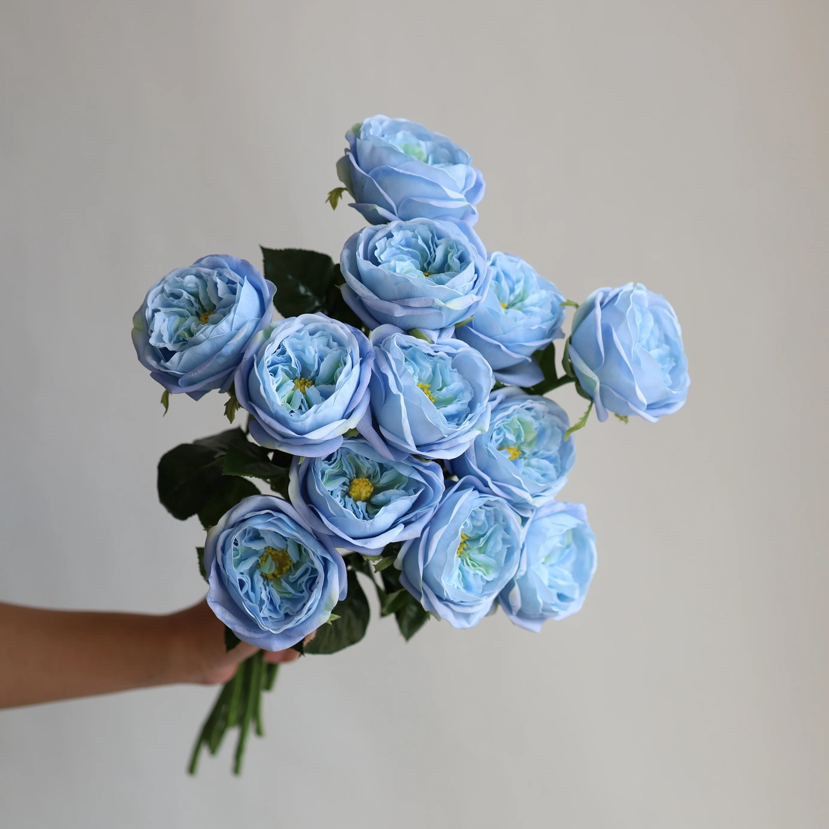 18.9” Light/Pale Blue Faux Real Touch English Cabbage Roses, Realistic Fake Flowers, DIY Florals|Wedding/Home/Kitchen Decoration