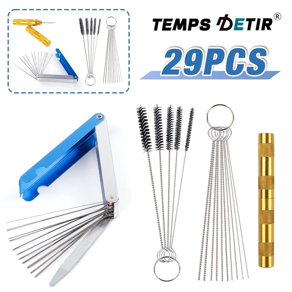 Zestaw do czyszczenia pistoletów lakierniczych 29 szt., szczotka czyszcząca ze stali nierdzewnej/igła czyszcząca/igła przelotowa/pilnik, zestaw szczotek czyszczących z nylonu do użytku domowego, narzędzia czyszczące