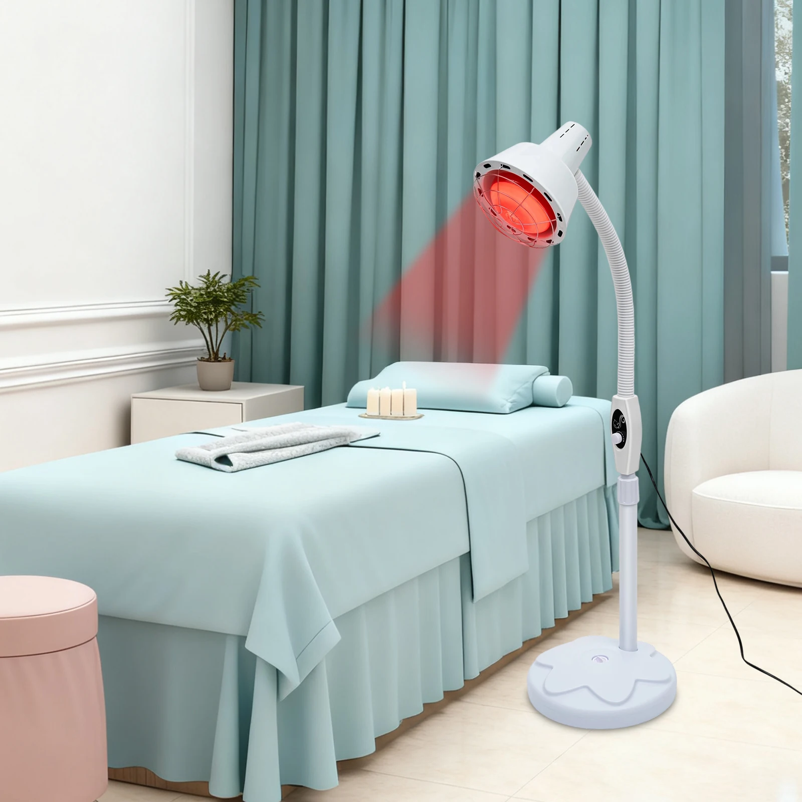 Lampe de thérapie par lumière infrarouge à tête unique, lampe chauffante IR, hauteur réglable, rotation à 360° pour soulager la douleur et favoriser la récupération musculaire