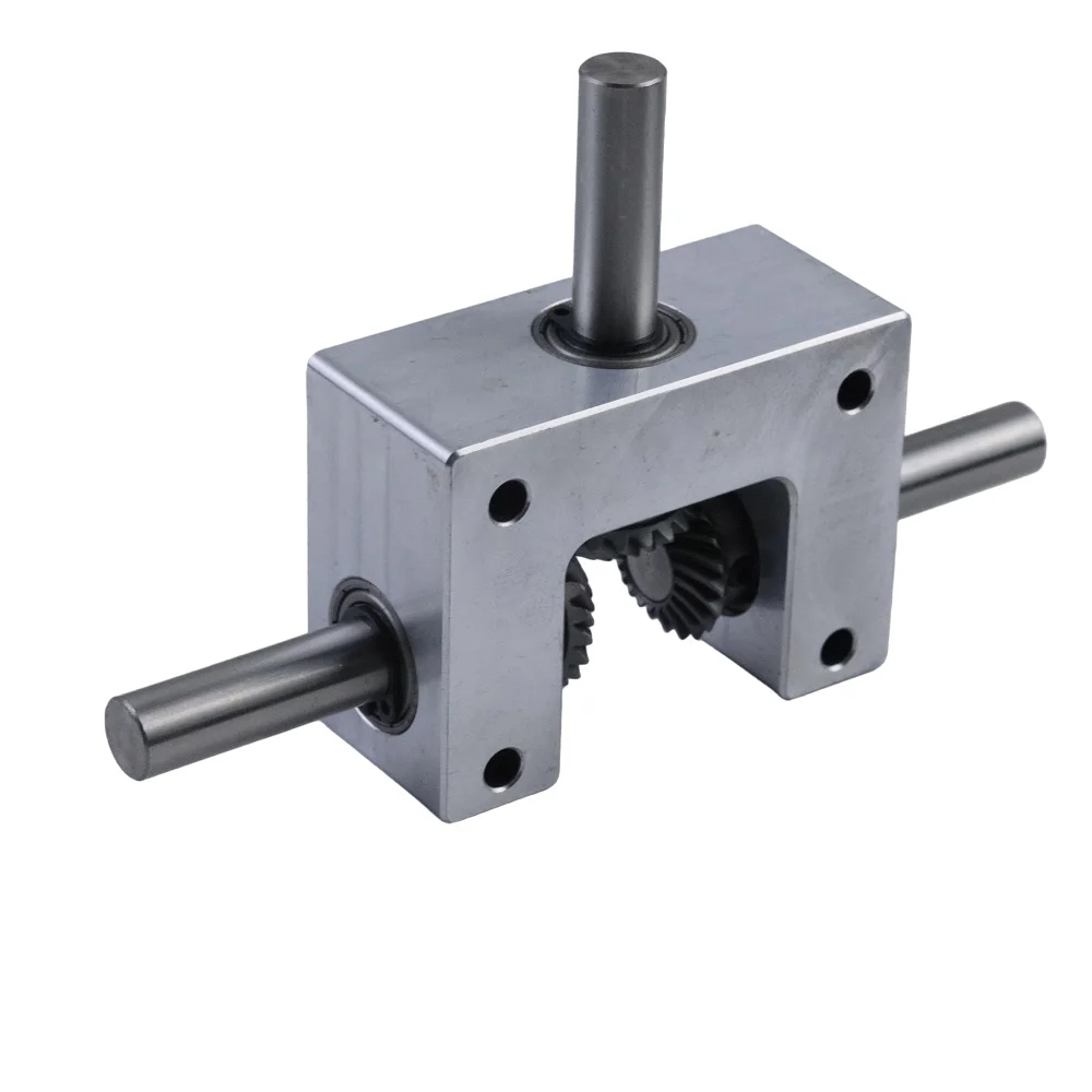 T-Type Mini Spiral Bevel Gearbox 1:1 Ratio 90 Degree Angle Converter Aluminum Housing 10mm Shaft Steering Gear