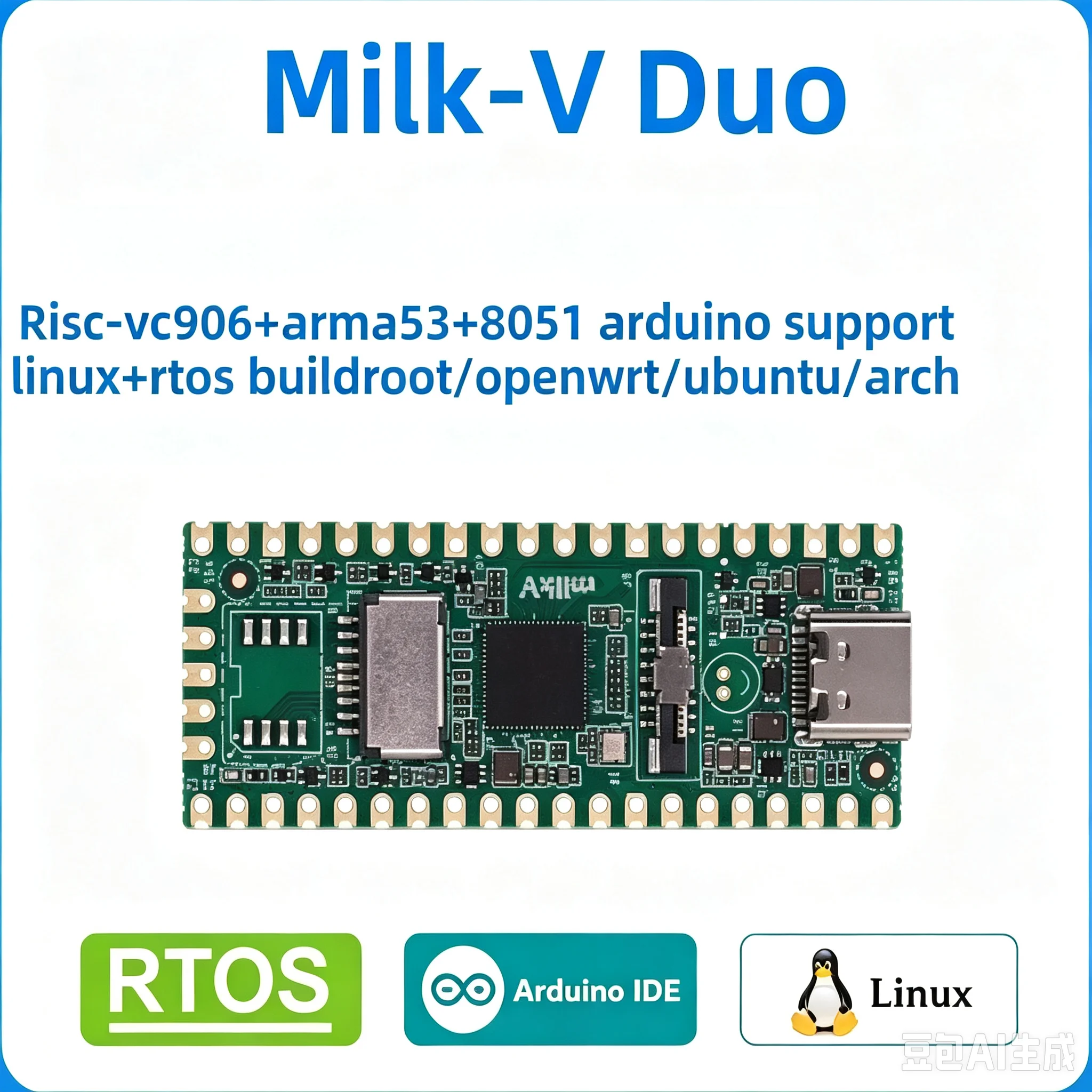 Milk-V Duo C906 Computing Board – RISC-V ARM A53, Linux + RTOS, Compatible with CV1800B SG20