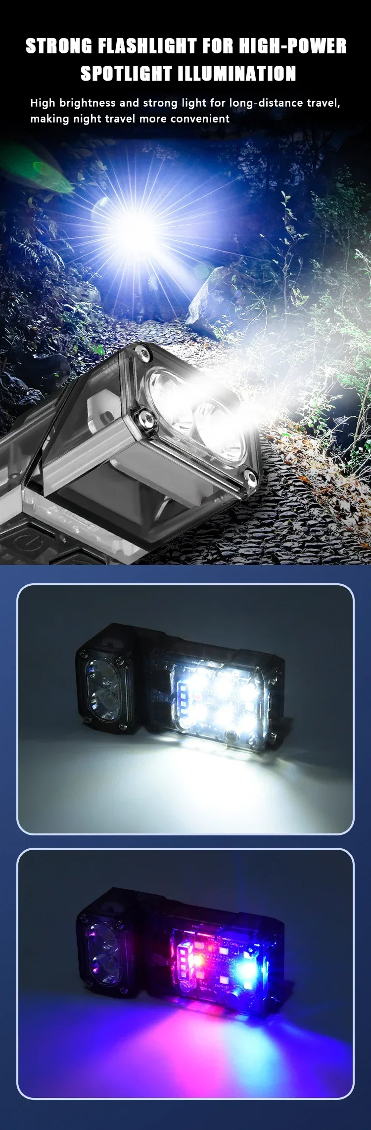 Mini Portable 180 ° Corner Flashlight Strong Light Three Light Sources Waterproof Outdoor Emergency Lighting Camping Torch