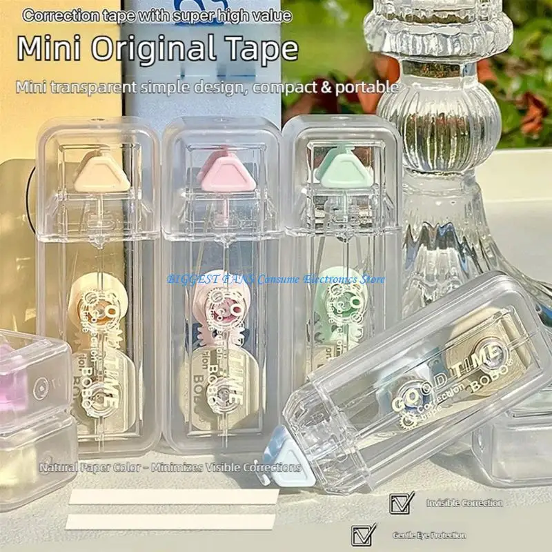  School Correction Tape Set with 6 Mini Transparent Dry Rollers and Clear Bag for Planner Writing Office Documents Classw