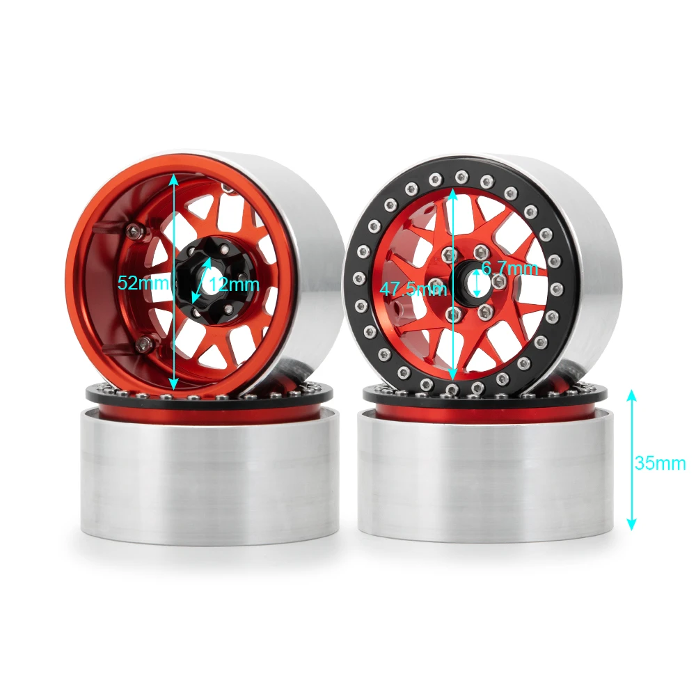 AXSPEED Silver Metal 2.2 inch Beadlock Wheel Rims Hubs with 120mm OD Rubber Tires for Axial Wraith TRX-4 1/10 RC Model Car Part