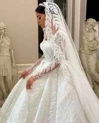 Robe de Mariée Classique en Dentelle Brillante à Paillettes, Tenue de Bal à Manches sulf, Grande Taille, avec Traîne en Brosse, pour Patients, Quelle que soit la Robe Personnalisée, Nouvelle Collection