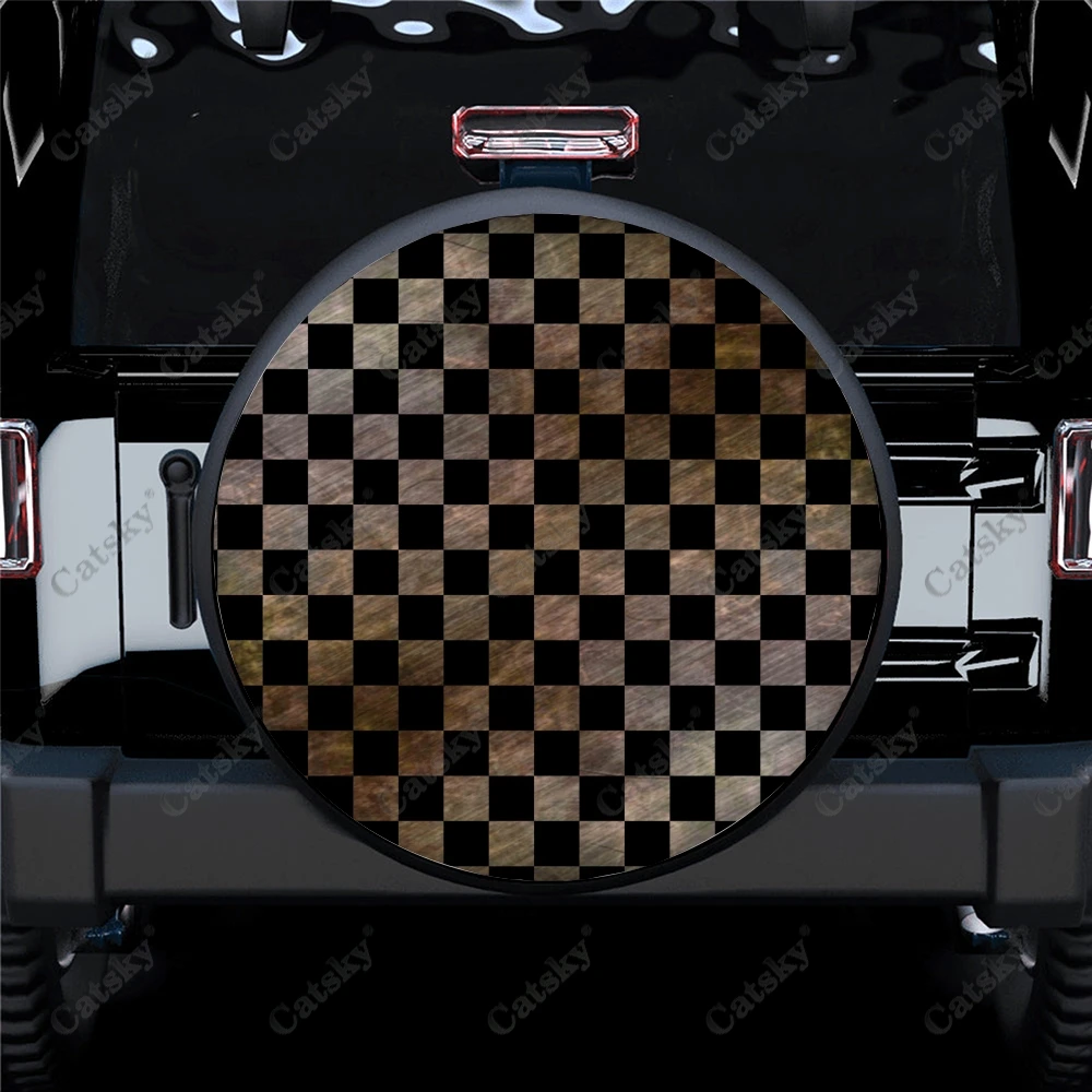 Checkerboard Pattern Car Spare Tire Cover Waterproof Protect for Truck SUV RV Trailer Auto Accessories Camping Decor 14-17inch