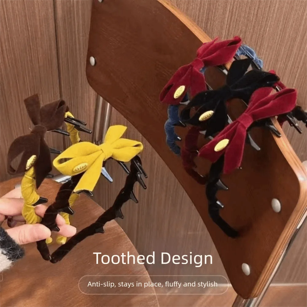 Fashion Flocking Bow Headband U-shaped Tooth Comb Non-slip Hair Bands Hair Accessories New Year Hair Styling Accessories