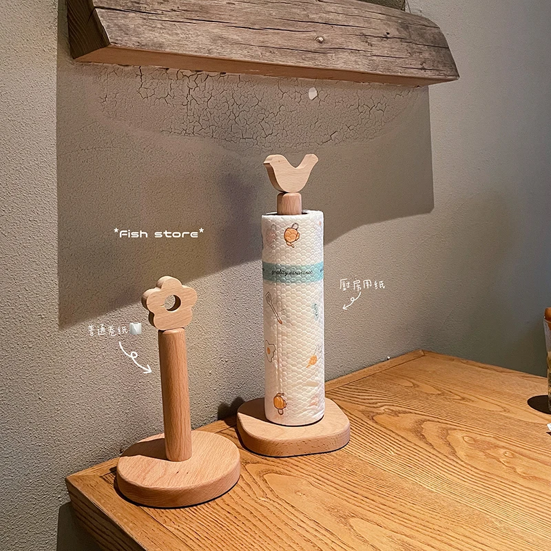 Wooden Japanese animal head kitchen paper toilet paper roll paper storage rack tissue holder