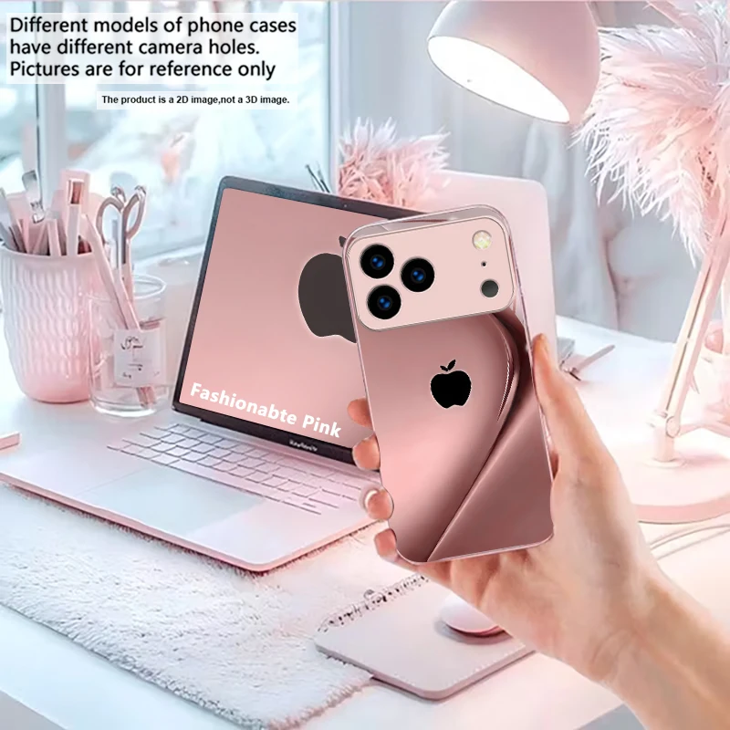 Blush Draped Logo Print Pink Metallic Glass Phone Case For iPhone 11 12 13 14 15 16 17 Pro Max Plus 17Air 16E 7 8 Xs Back Cover