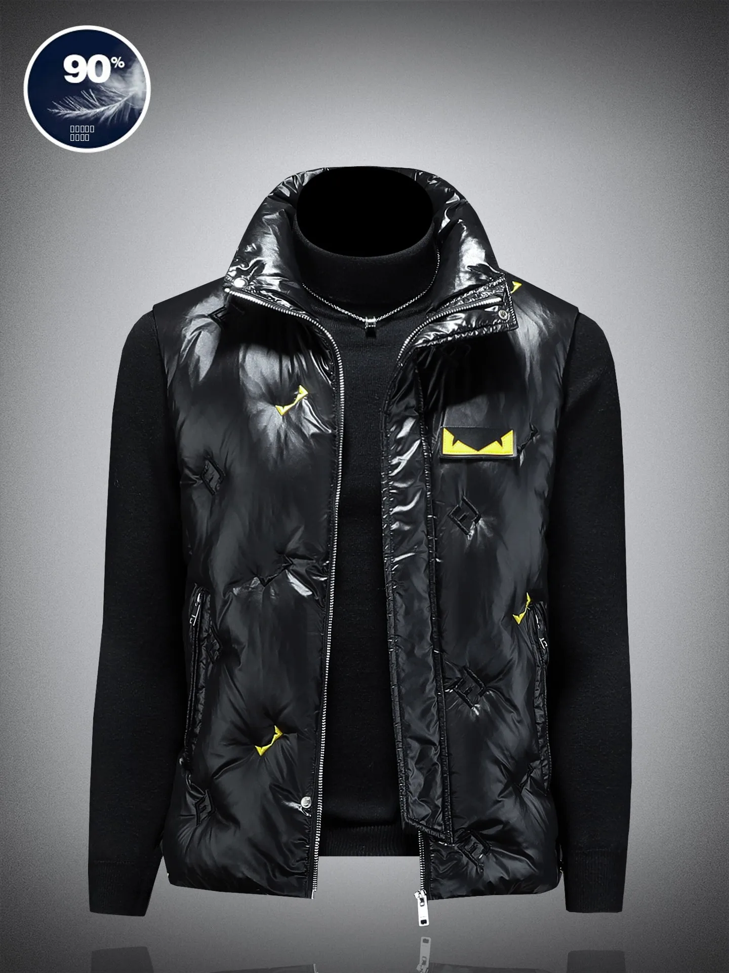 

Мужской стеганый жилет из легкого дышащего пуха, модный, белый, с вышивкой, воротник-стойка, теплая верхняя одежда