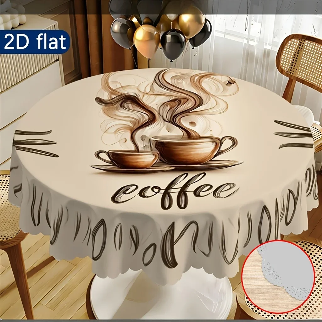 One 2D flat tablecloth, with a coffee fragrance design, featuring elegant artistic elements.