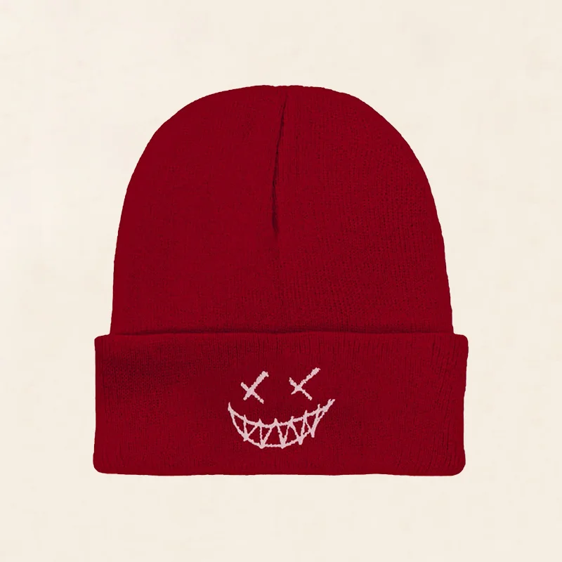 Wool Embroidery Knitted Hat Funny Smiley Face Men And Women Couples Student Wool Pullover Cap Warm Soft Beanie Cap