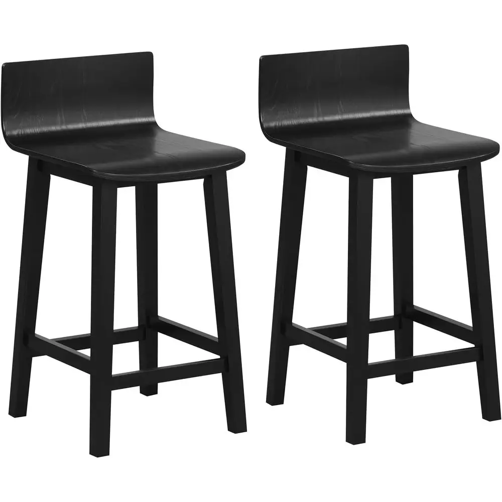 

Set of 2 Black Counter Height Bar Stools with Low Back and Footrest, Wooden Chairs for Kitchen Island, Dining or Pub Use