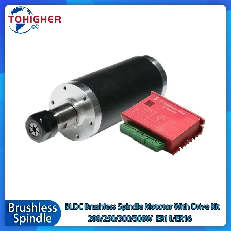 

BLDC Brushless Spindle Motor DC48V ER11 ER16 200W/250W/300W/500W with Hall Sensor 12000RPM CNC Router Machine