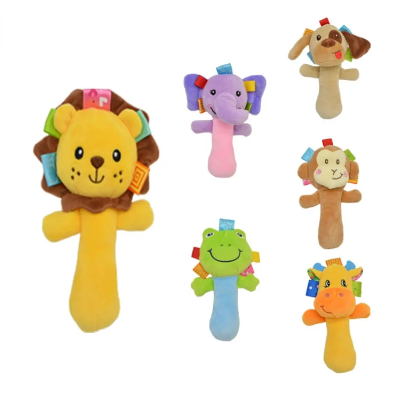 Sonajeros de Animal de peluche suave para bebé, sonajero con agarre de mano, agitador, arrugado, accesorios de viaje sensoriales, regalos para niños pequeños