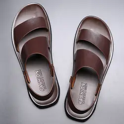 Zomerjurk Mannen Sandalen Leer Nieuwe 2022 Mode Vintage Mannen Schoenen Hoge Kwaliteit Zacht Comfort Casual Flats Strand Mannelijke Slippers