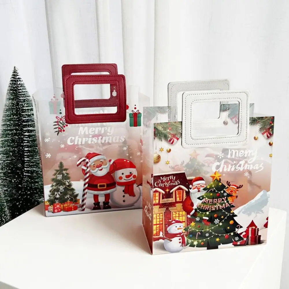 3pcs Transparent Christmas Gifts Packaging Bag Cute Exquisite Xmas Eve Tote Handbag Multi-purpose Thicked Square Pouch Chocolate