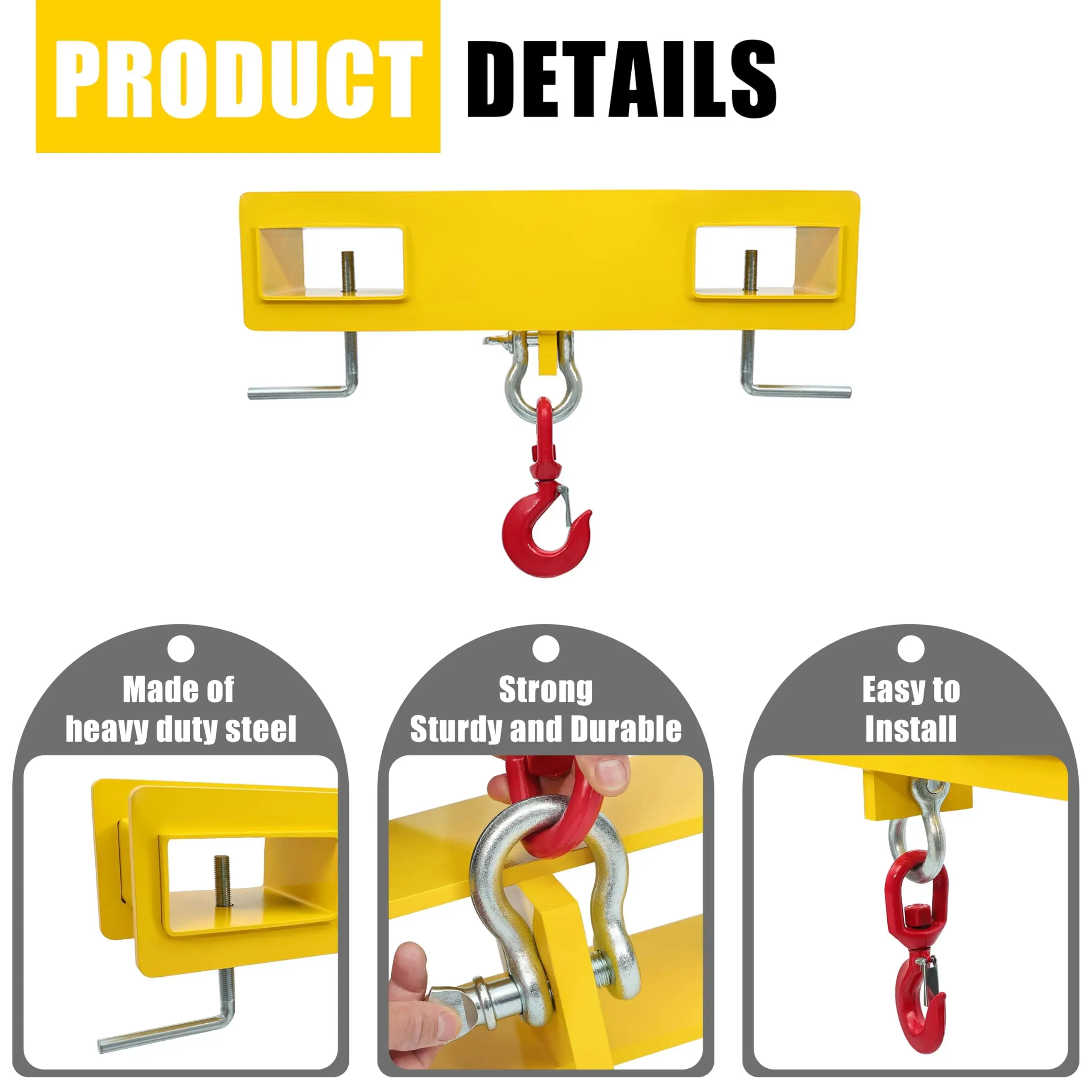 

Универсальный крановый инструмент Подъемный крюк для вилочного погрузчика Сверхмощный подъемник для подъема вилочного погрузчика с поворотным крючком и 2 L-образными винтами