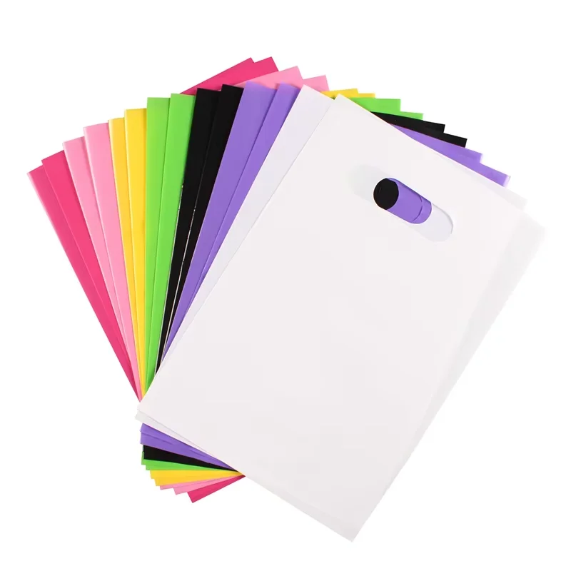 10/20PCS สีสันช้อปปิ้งกระเป๋าจับโลโก้ที่กําหนดเอง Eco Reusable พลาสติกของขวัญกระเป๋าธุรกิจผลิตภัณฑ์เสื้อผ้าบรรจุภัณฑ์กระเป๋า