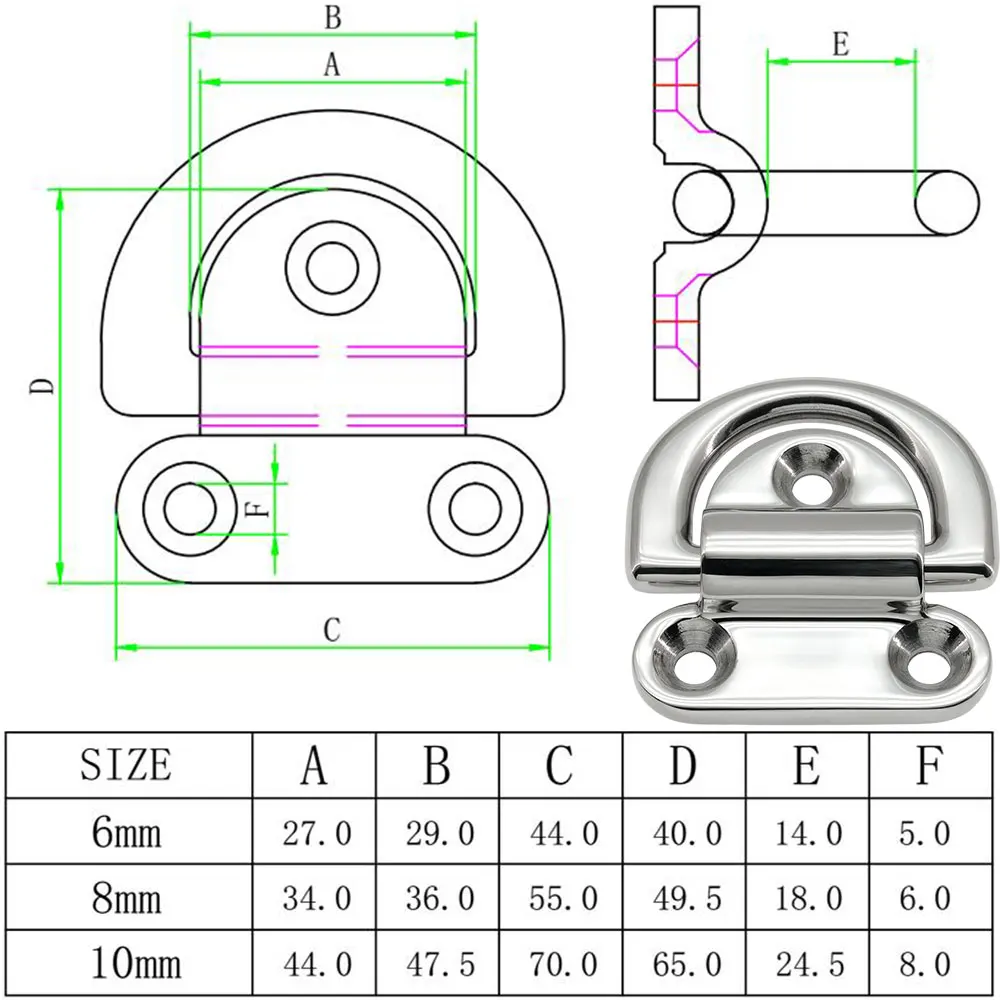 1/4pcs Marine Hardware Folding Pad Eye Folding Pad Eye Deck Lashing Ring (D ring with plate) For Yacht RV Trailer Truck Marine