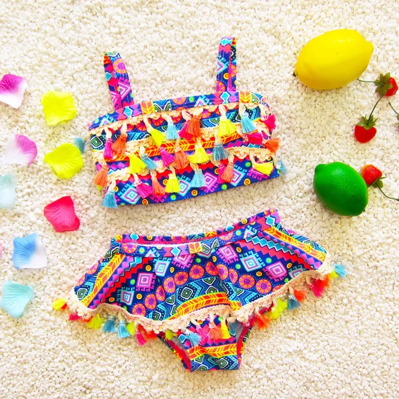 Girls Swimwear Children 2025 Infant Clothes Sport Beach Toddler Dress Beachwear Tassel Baby Swimsuit 2 Pieces Kids Bathing Suit