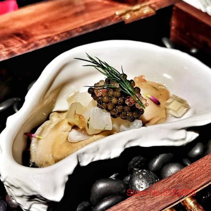 Fancy Restaurant Molecular Gastronomy Plate Oyster Shell Caviar Side Dish Japanese Cuisine Sashimi Saucer Decorative Container